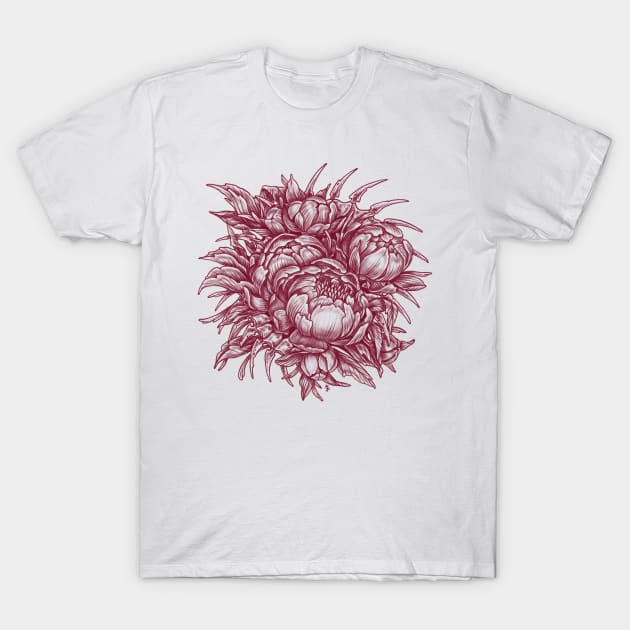 Peonies and bones T-Shirt by Dimary